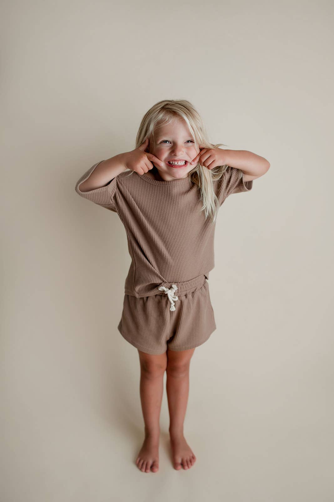 Three Little Tots - Wholesale Top & Short Set - Kids - Cocoa Sands Neutral Summer Waffle Toddler Top & Bottom Set25