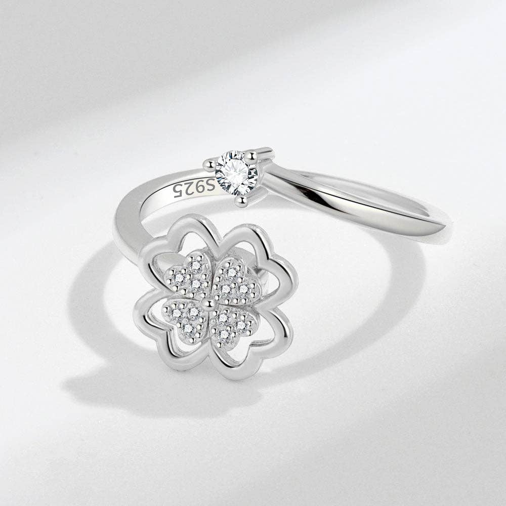 Perimade & Co. LLC - Wholesale Multi-Stone Ring - Four Leaf Clover Anxiety Fidget Spinner Ring in Solid Copper0