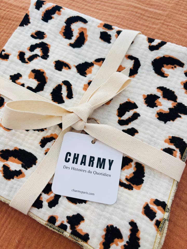 2 Cotton Double Gauze Napkins – Ecru Leopard – 40x40 cm for wholesale by CHARMY