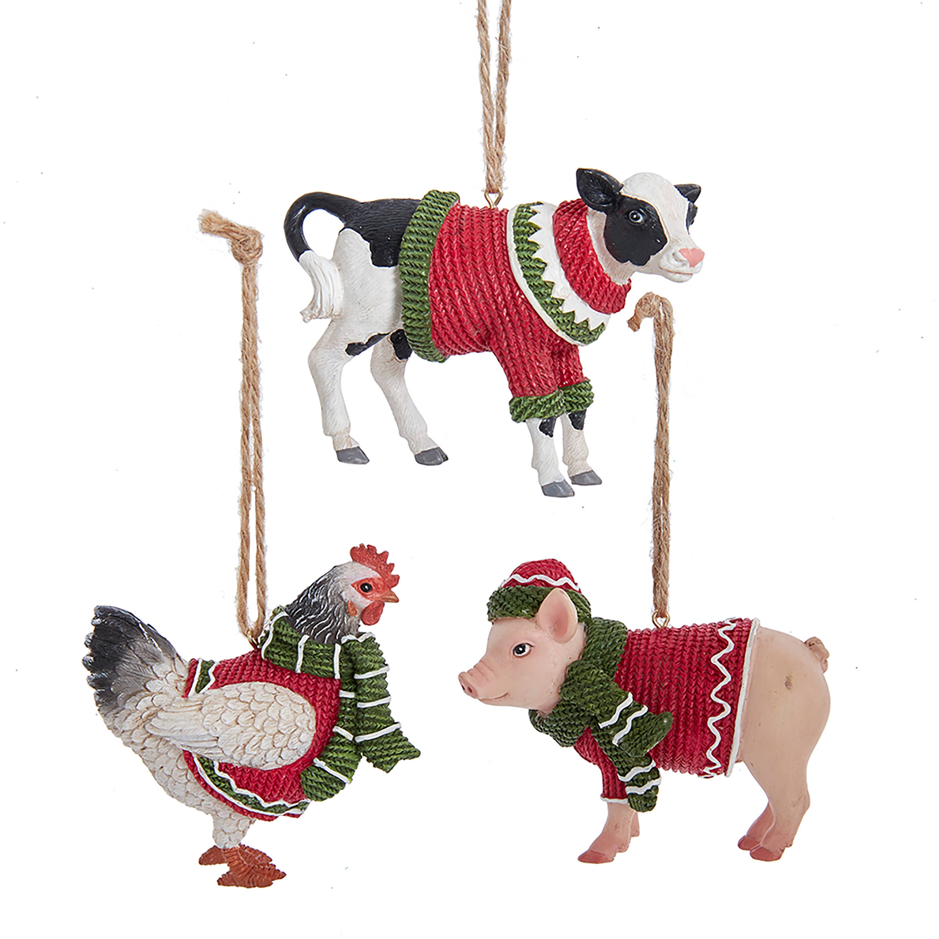 Kurt S. Adler, Inc. - Wholesale Ornament Set - 4"FARM ANIMAL W/SWEATER+SCARF 3/A0