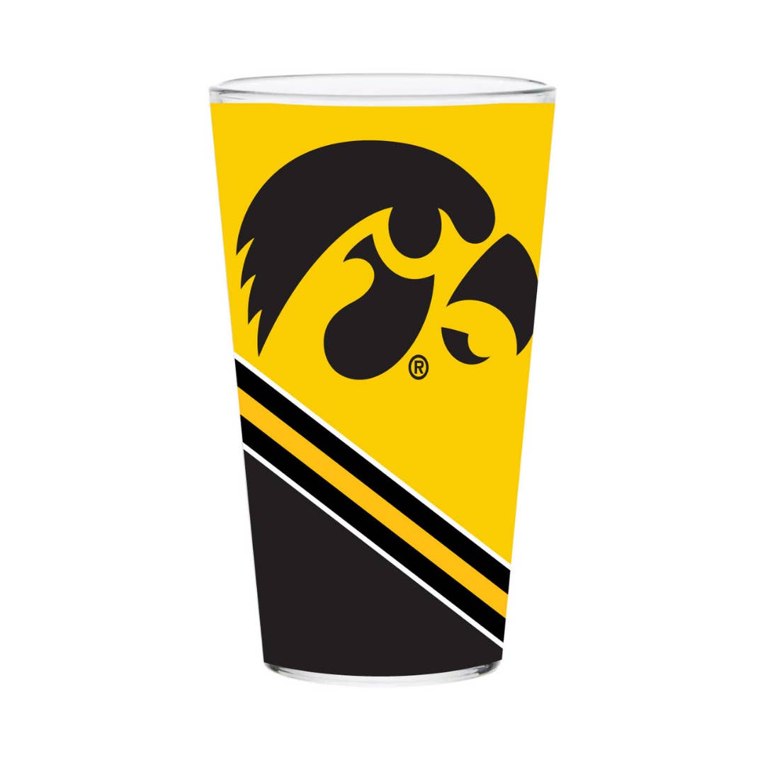 Indigo Falls - Wholesale Beer Glass/Mug - 16oz Iowa Hawkeyes Stripe Pint Glass