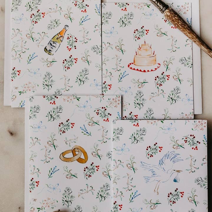 Studio Elizabeth Bloom - Wholesale Stationery/Notecard Set - Celebration Card Set (4 cards)0