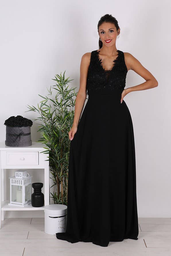 Eva & Lola - Epsilonn – Großhandel Abendkleid – Damen – Langes trägerloses Kleid mit Spitze - R136010