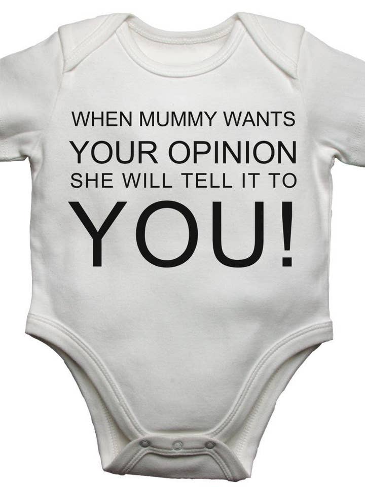 Quand maman veut notre avis, elle vous le dira : gilets et bodys pour bébés pour la vente par Little Ratbag