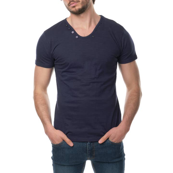 HOPENLIFE NARSUS-NAVY t-shirt med sjunkande halsringning för herr för wholesale av HOPENLIFE