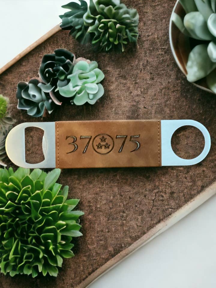 Handcrafted Engraved Bottle Opener with Leather Grip - Groom for wholesale by Jameson Dezigns