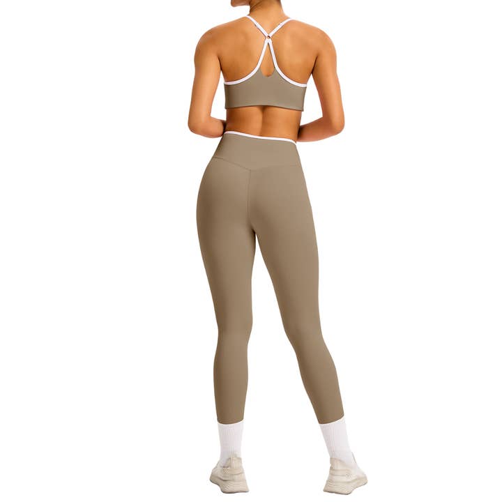 Sodalemon - Wholesale Activewear set – Women′s - Color-Block Crossover-Waist Sports Bra & Leggings Set2