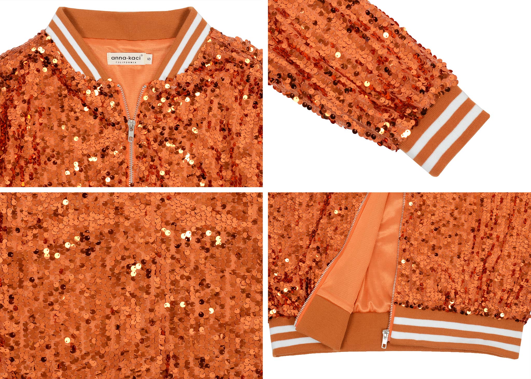 Anna Kaci Wholesale - Wholesale Varsity/Baseball Jacket - Women's - Striped Metallic Sequin Varsity Jacket67