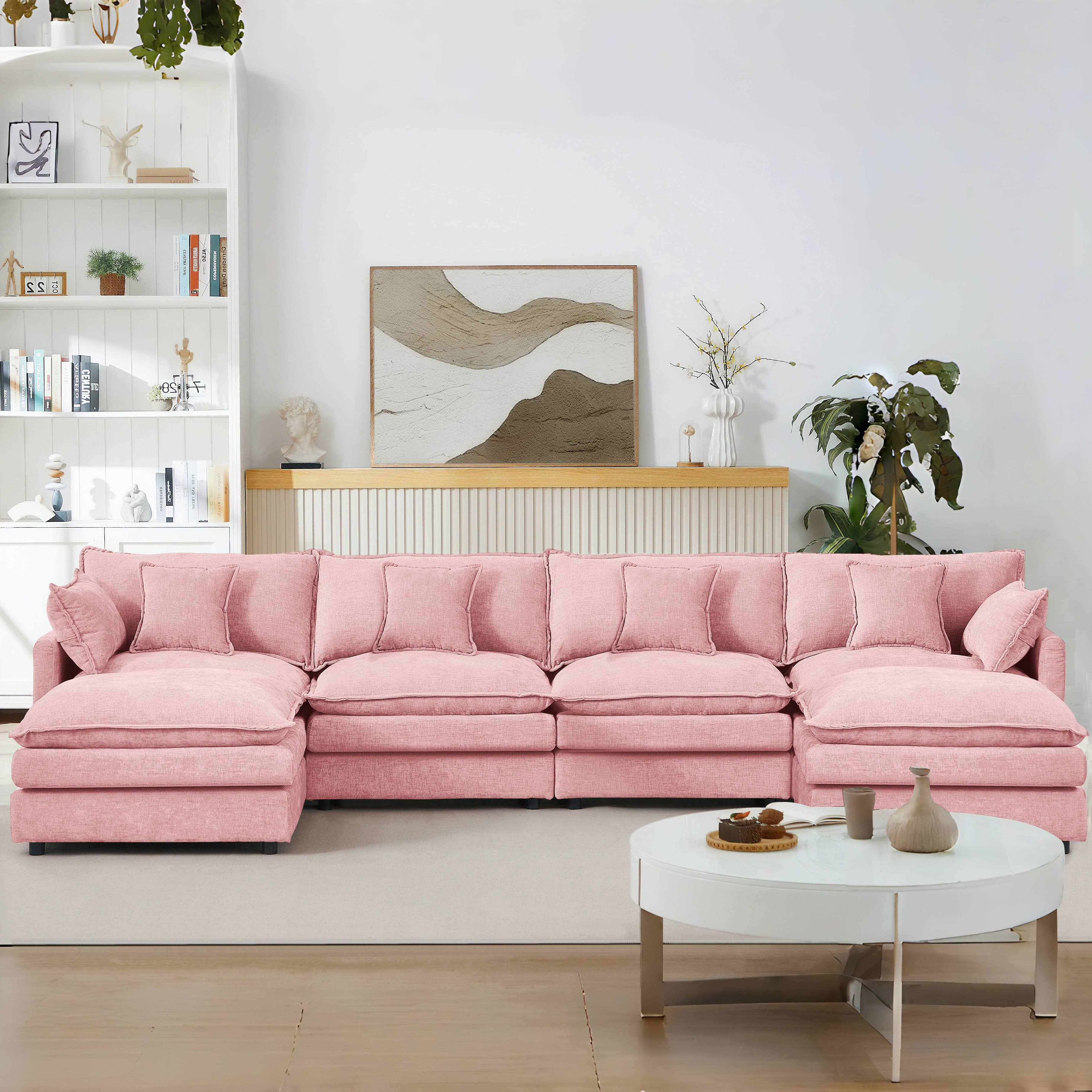 39F Inc. - Wholesale Sofa - Lunara 130" U-Shaped Sectional Sofa w 2 Ottomans,7 Colors5