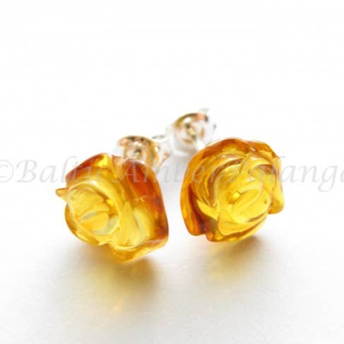 Baltische barnsteen honingkleurige roos zilveren oorstekers voor wholesale door Baltic Amber Palanga