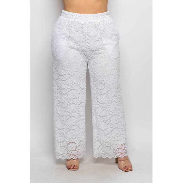 PANTALONI A GAMBA LARGA CON TASCHE ELASTICHE IN VITA IN PIZZO PLUS SIZE per la vendita all'ingrosso da parte di Curve Market