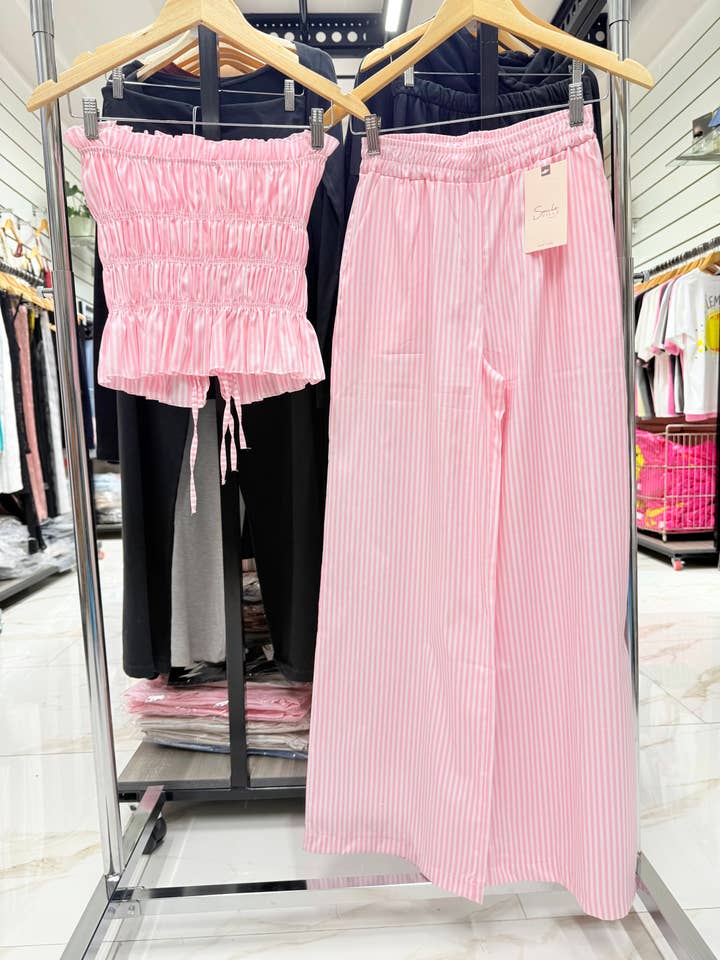 Chilli Girl Collection - Wholesale Top & Pant Set (NOT Loungewear) - Women's - Stripe patterned top and wide-leg pants set