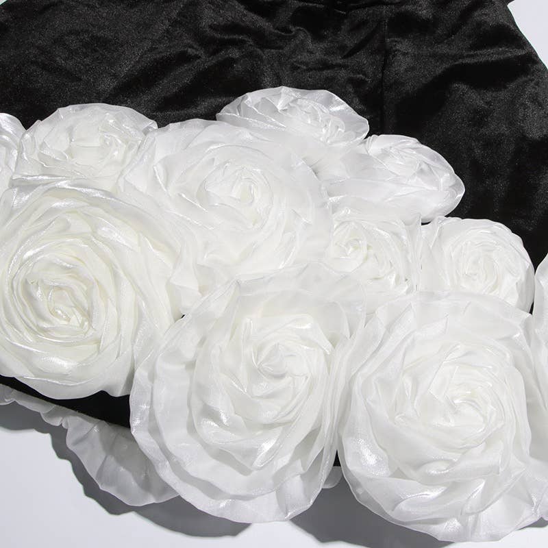 Black DR439 Style Tube Top Dress with 3D Floral Hemline for Women for wholesale on Faire7