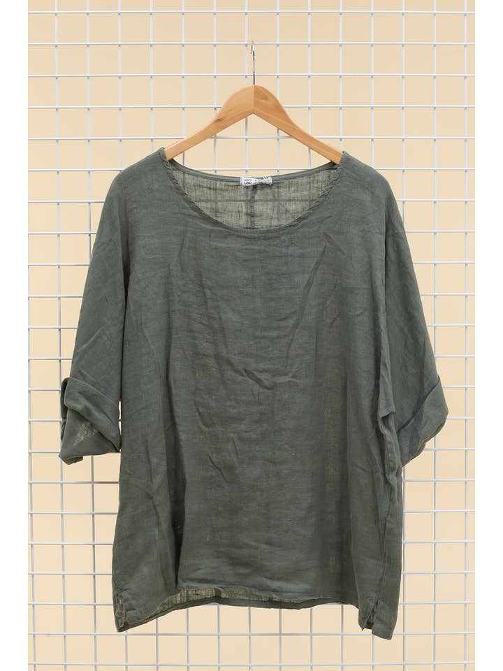 la maison des fibres naturelles - Wholesale Tunic - Women's - Round neck linen t-shirt 83446 100% linen