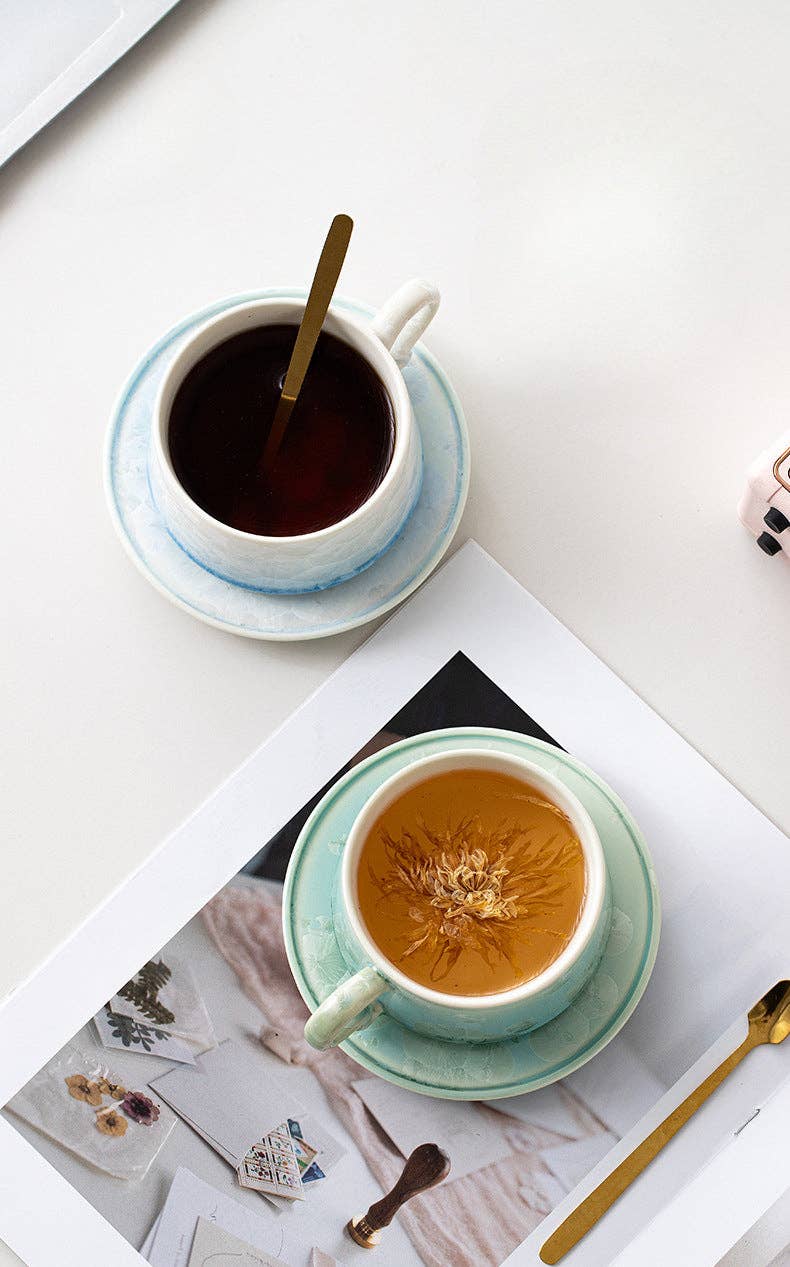 Gohobi （We cover U.S. import duties） – Großhandel Tee-/Kaffeetasse – Gohobi Kristallglasierte Kaffeetasse mit Untertasse 01313