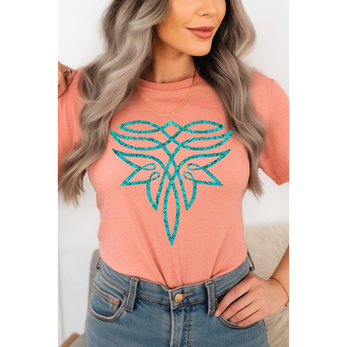 COLORBEAR - Vente T-shirt à imprimés – femme - T-shirts graphiques turquoises au point de botte - Mélange chiné noir17