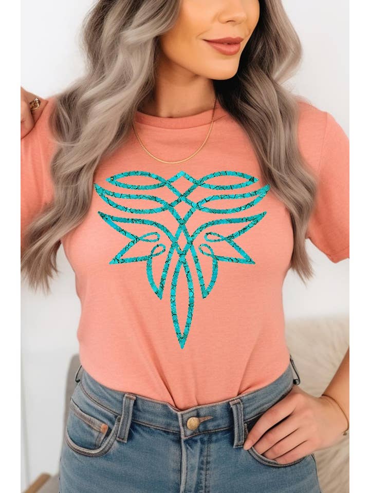 Camisetas Turquoise Boot Stitch Graphic Graphic - Black Heather Blend por atacado de COLORBEAR