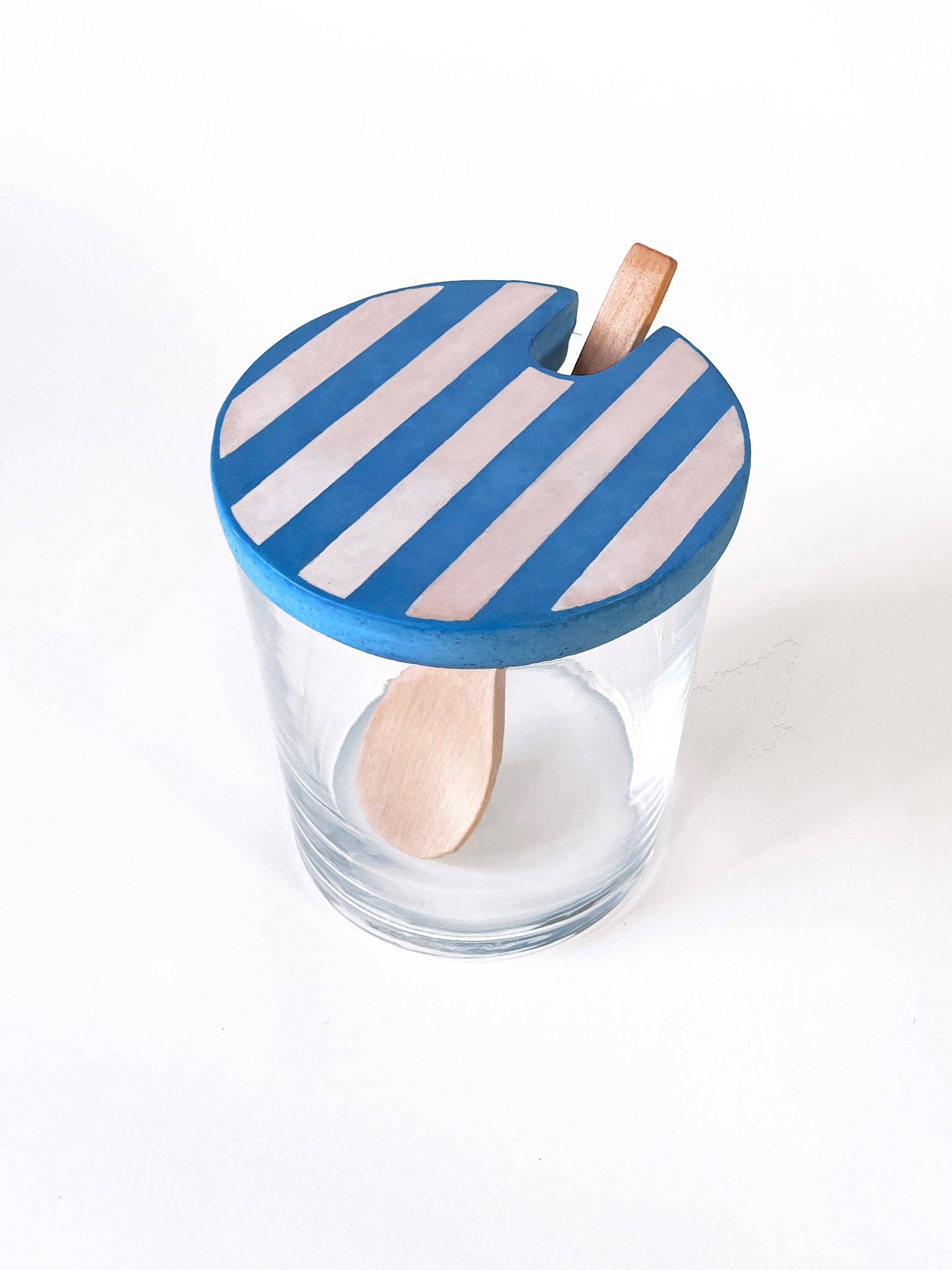 Casa Mescla - Wholesale Jar - Glass Sugar Pot with Stripe Lid & Wooden Spoon2