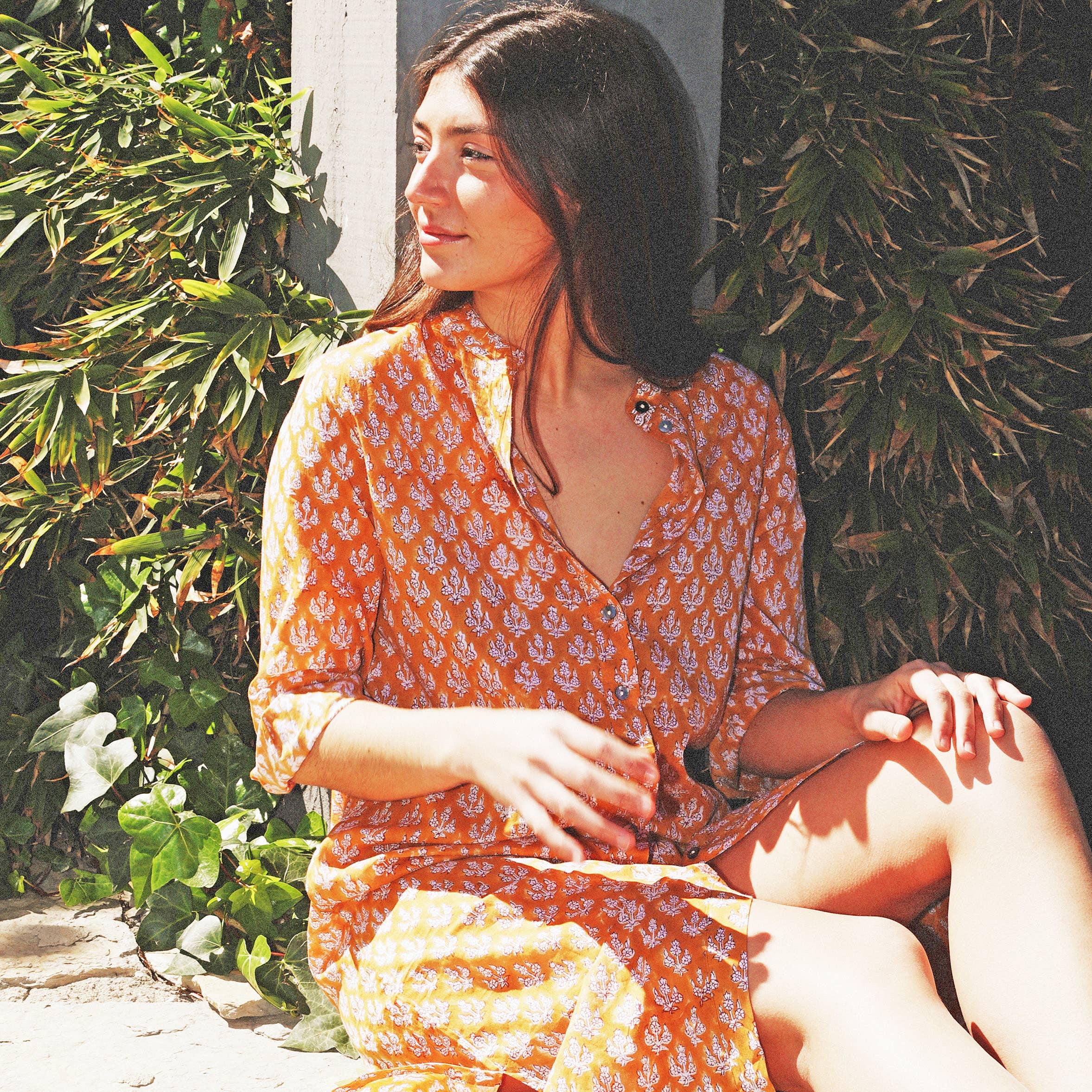 ABRACOLORS - Wholesale Dress - Women's - Ocher floral shirt dress2