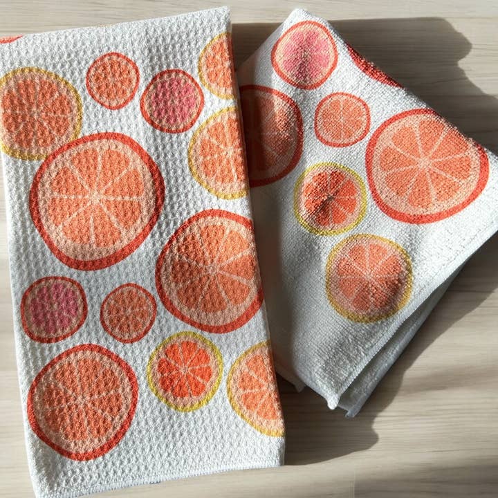 Citrus towel set, Citrus dish towels, gift for mom, mothers day gifts, hostess gifts for wholesale by PDX Flower Power