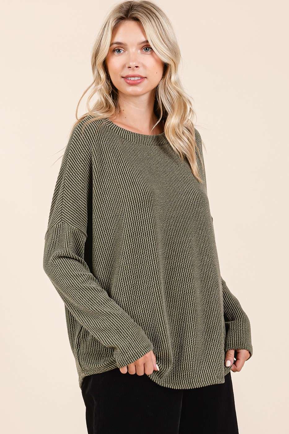 mittoshop - Wholesale Tunic - Women's - URBAN RIB KNIT LONG SLEEVE RELAXED FIT TOP14