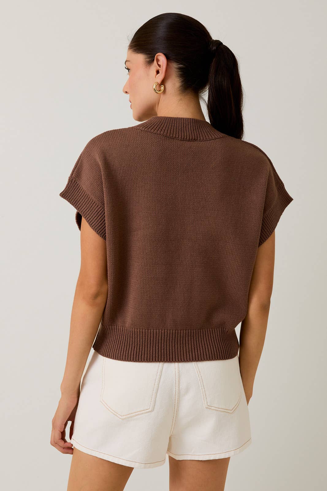 Brown MOCK NECK WIDE SHOULDER "KEY" GRAPHIC SWEATER for wholesale on Faire2