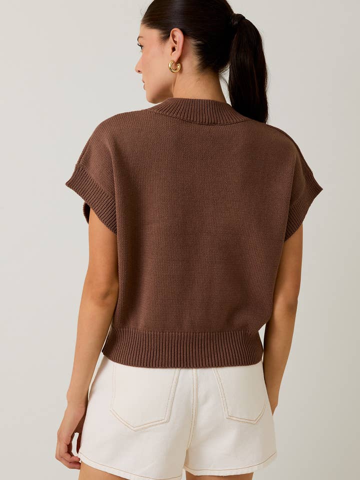 Brown MOCK NECK WIDE SHOULDER "KEY" GRAPHIC SWEATER for wholesale on Faire2