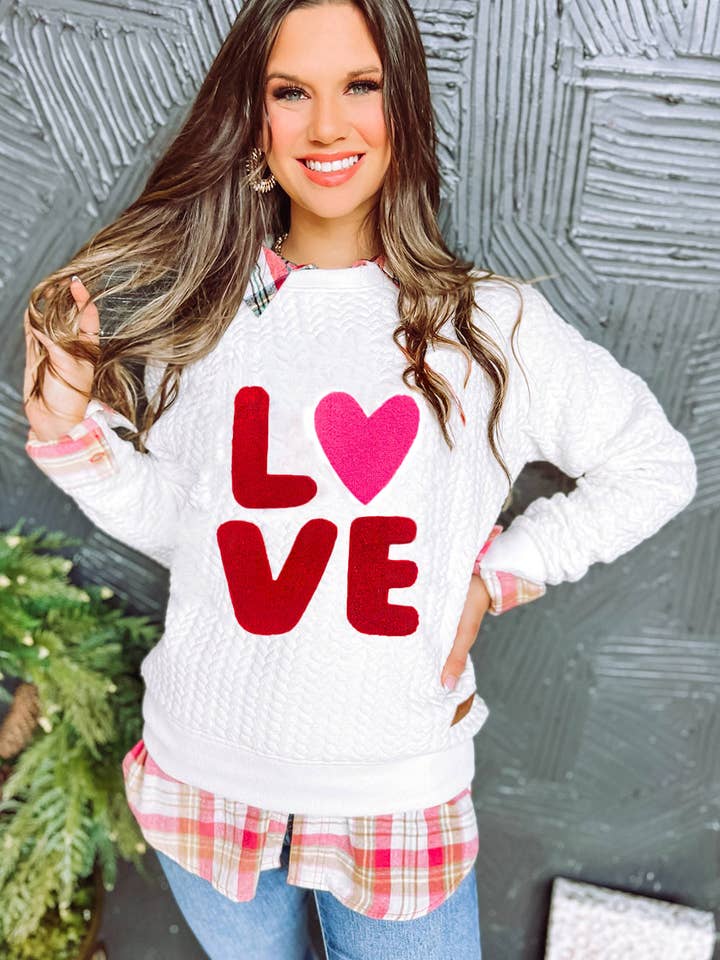 Suhkasana - Wholesale Sweatshirt - Women's - White LUCKY Chenille Embroidered Cable Knit Pullover Sweatshirt30