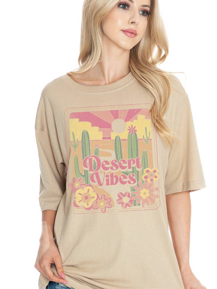 Amused by Blue - Wholesale T-Shirt (Graphic) - Women's - Unisex oversized - DESERT VIBES Graphic Print Top