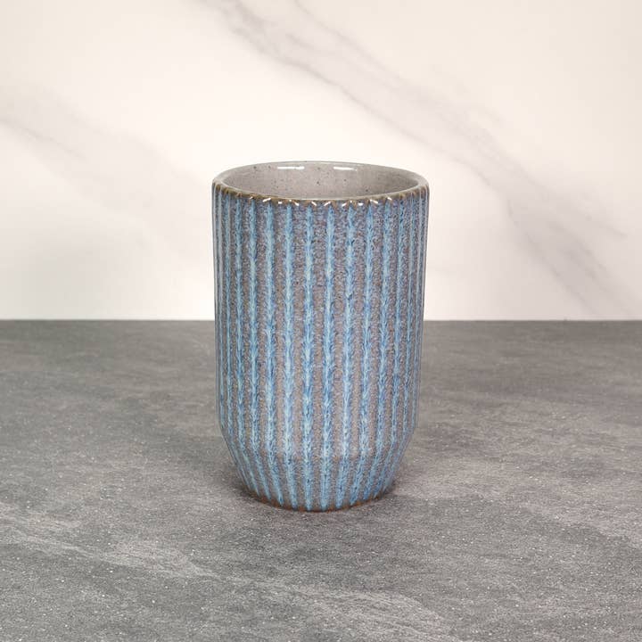 HOLD SUPPLY - Venta al por mayor Vaso/copa - Vaso de cerámica de gres acanalado redondo azul y gris de 16 oz