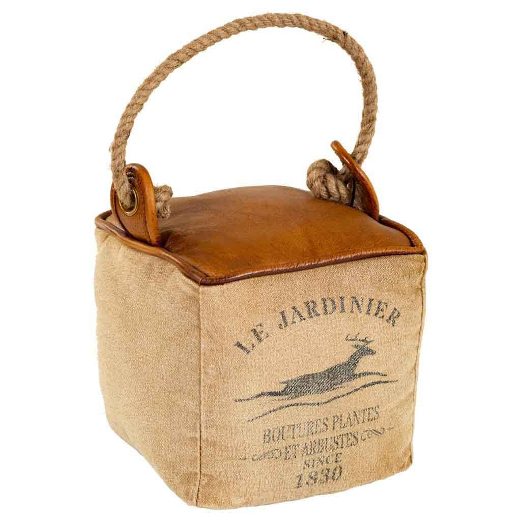 Creaciones Meng – wholesale Korg – Dörrstopp i läder och rep 20x20x20 cm0