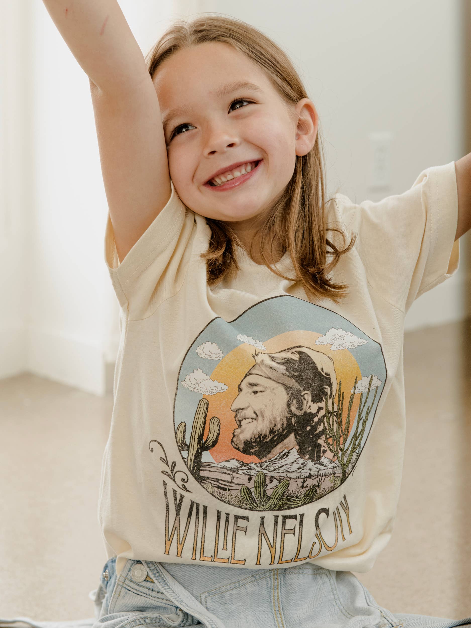 LivyLu - Wholesale Screen Printed T-Shirt - Kids - Children's Willie Nelson In the Sky Oatmeal Graphic Tee5