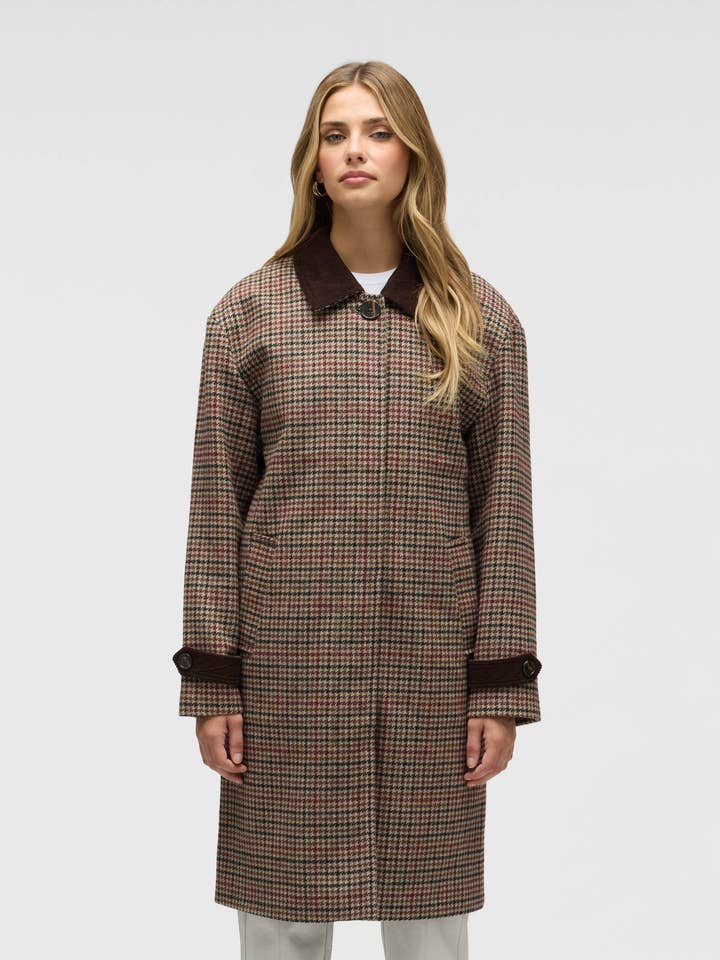B5287NVL - Faux Wool Houndstooth Boyfriend Coat for wholesale on Faire1