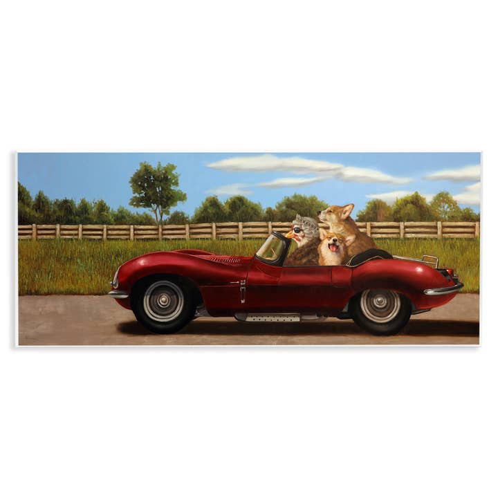 Stupell Industries - Wholesale Wall Sign - Animals in Sports Car - Unframed Wall Art