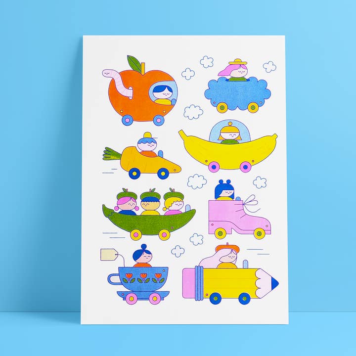 Risograftryck av Silly Cars (A3 42 x 29 cm) för wholesale av hello vonnie