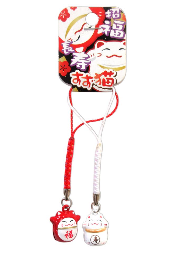 Japanese Lucky Cat Bell Strap Pair for wholesale by 「FUNJI」In Japan