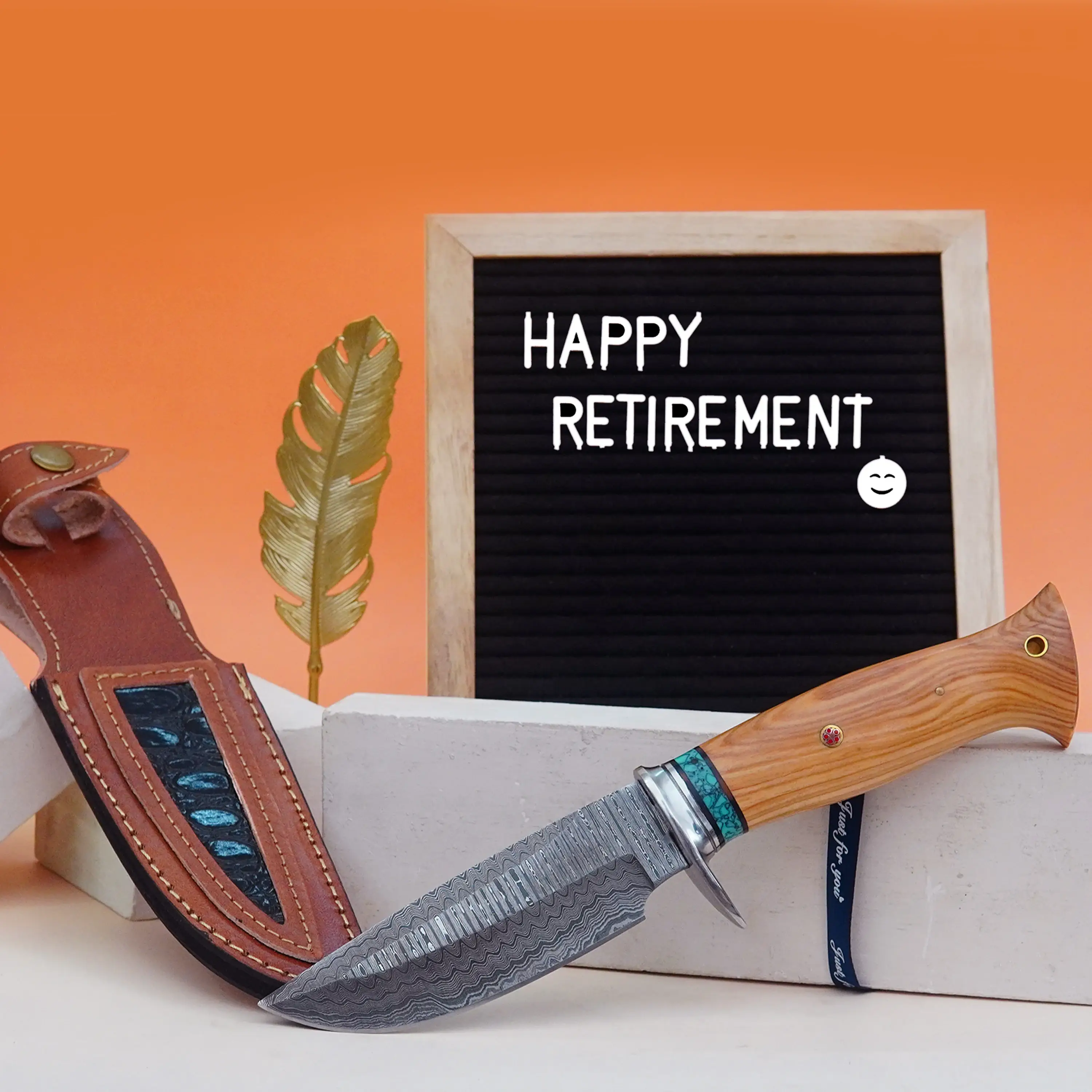 FH KNIVES - Wholesale Pocket Knife/Holder - 10' Handmade damascus steel knife with leather sheath  6