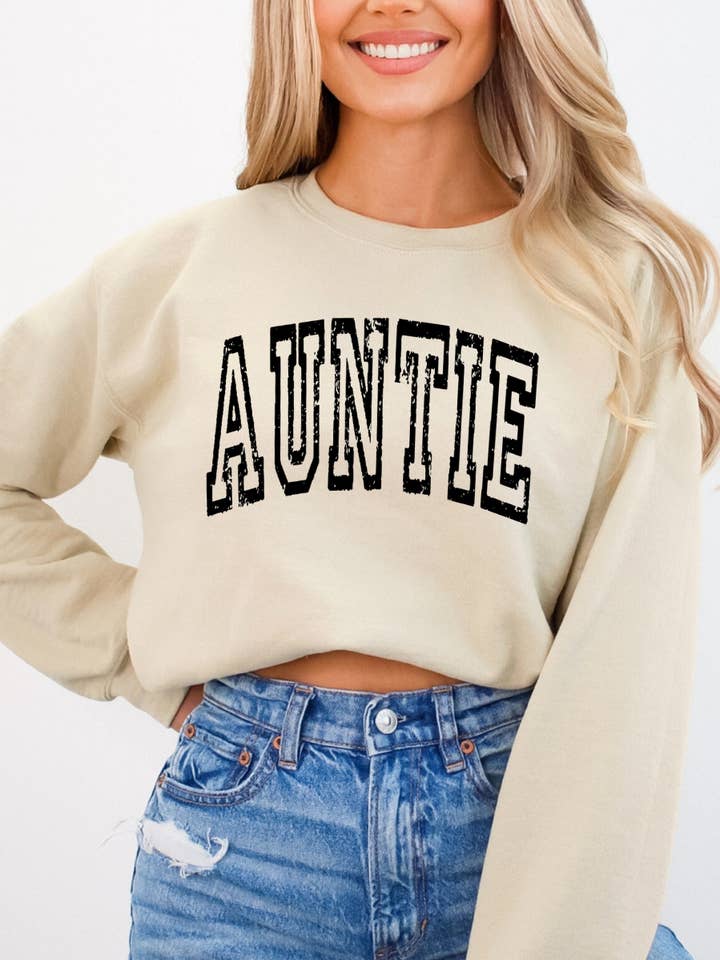 Auntie Destressed Crewneck Sweatshirt for wholesale by Desert Raine