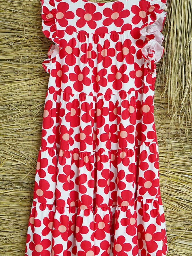 UNISHE - Wholesale Dress - Women's - Flutter Sleeve Tiered Floral Dress BBSP0222