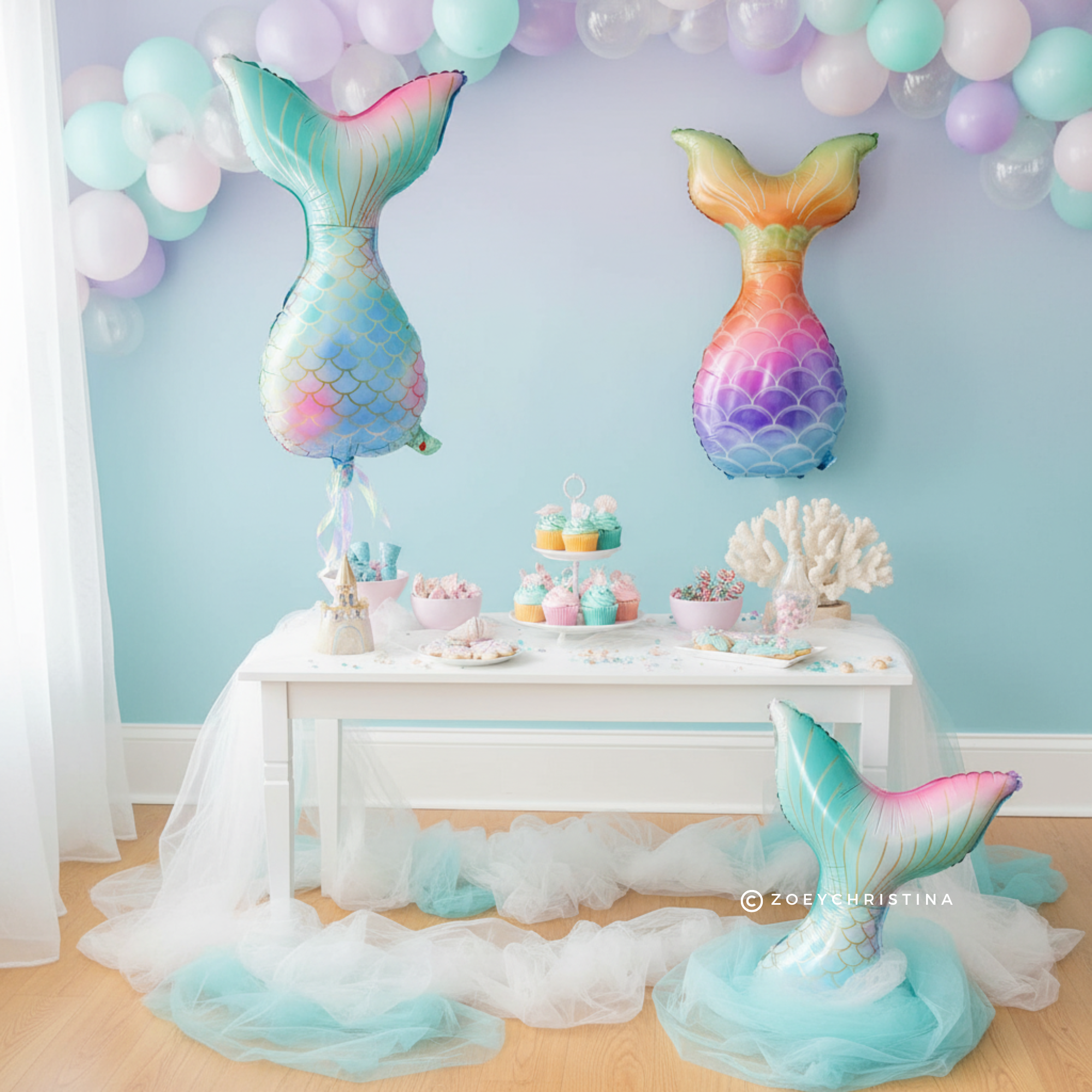 Zoey Christina - Vente Ballon - Ballons en aluminium queue de sirène – Pastel iridescent et arc-en-ciel6