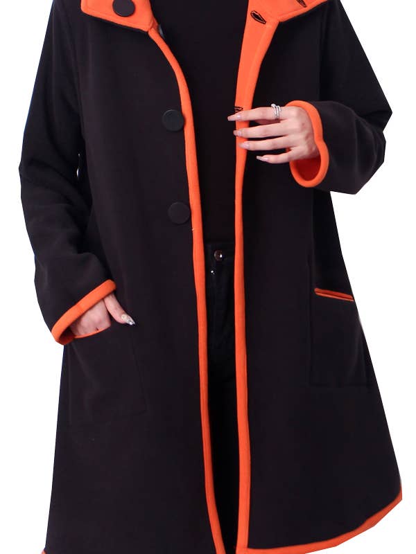 Winding River - Wholesale Coat – Women’s - **Closeout Price** Orange / Black Fleece Buttoned Coat1