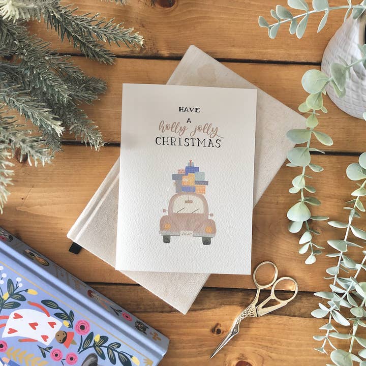 Holiday – “Have A Holly Jolly Christmas” Cute Pink Card for wholesale by kenziecards