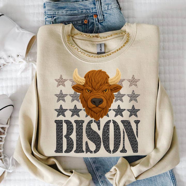 Yarn Mascot Bison Sweatshirt for wholesale by Aluminum Petunias