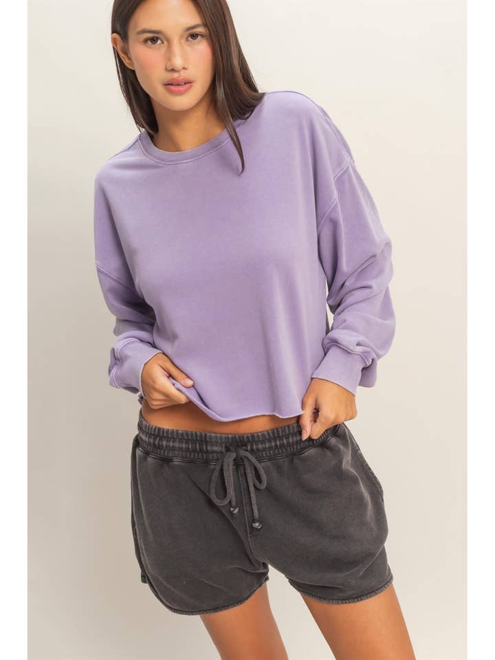 Kort mineralvättad sweatshirt för wholesale av HYFVE