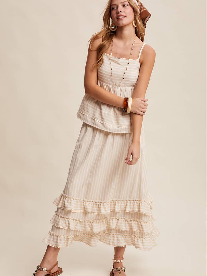 Striped Ruffle Trim Two-Piece Set LSET171 for wholesale by Listicle