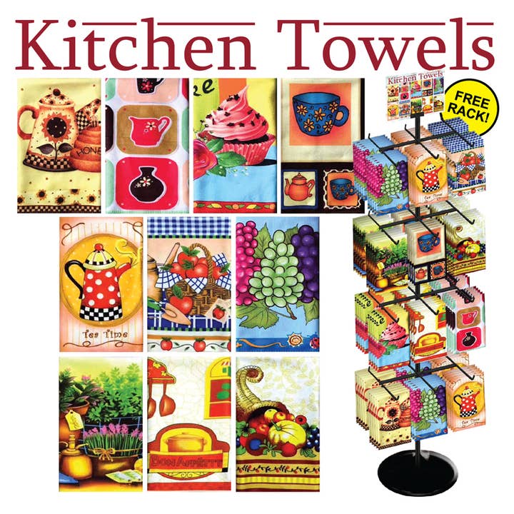 288pc Kitchen Towel Display - 10 styles for wholesale by Deluxe Import Trading