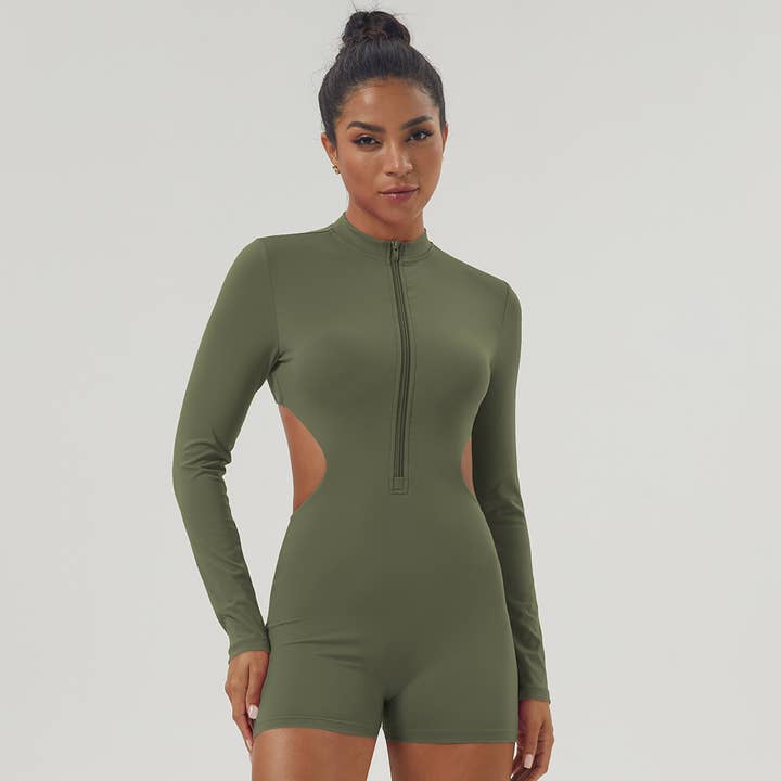 Sportjumpsuit met halve ritssluiting en lange mouwen voor dames voor herfst en winter voor wholesale door Sodalemon