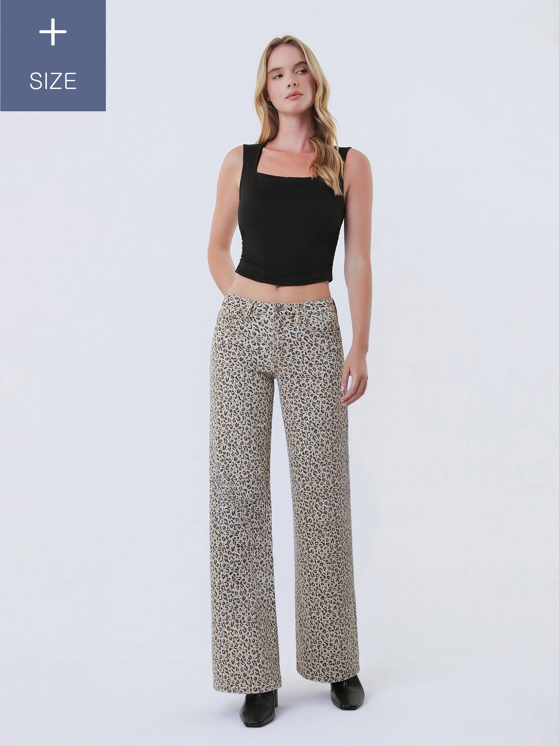 PLUS SIZE MID RISE LEOPARD PRINT WIDE LEG JEANS LV2178LPD-P for wholesale on Faire9