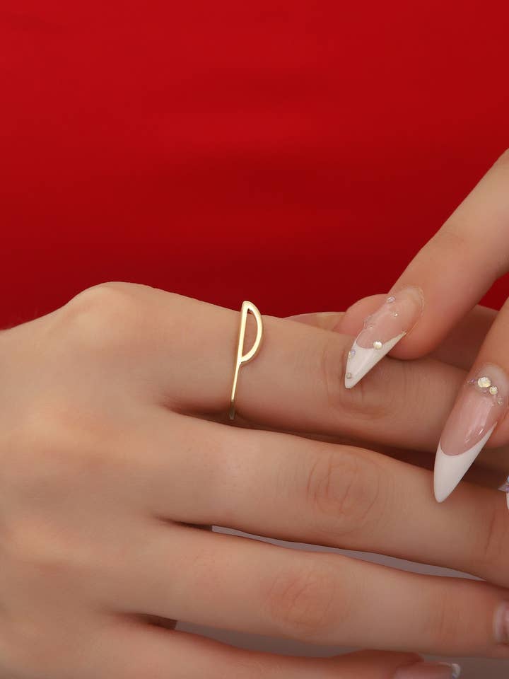 925 Sterling Silver "P" Letter Free Size Ring for wholesale by AVENS