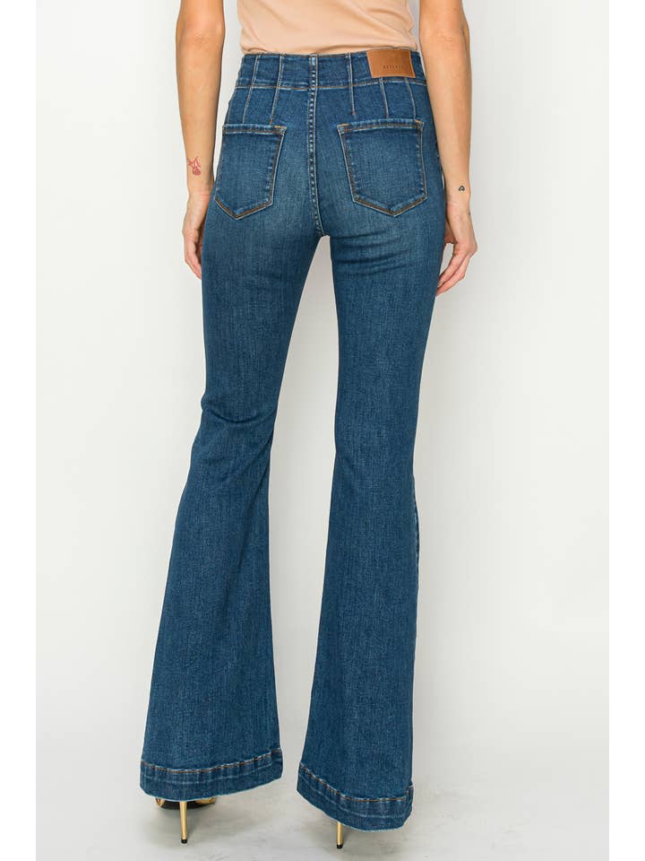 DARK HIGH RISE MODERN FLARE JEANS for wholesale on Faire7
